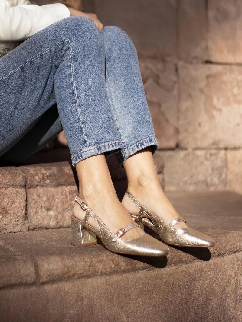 Escarpins slingback cuir doré