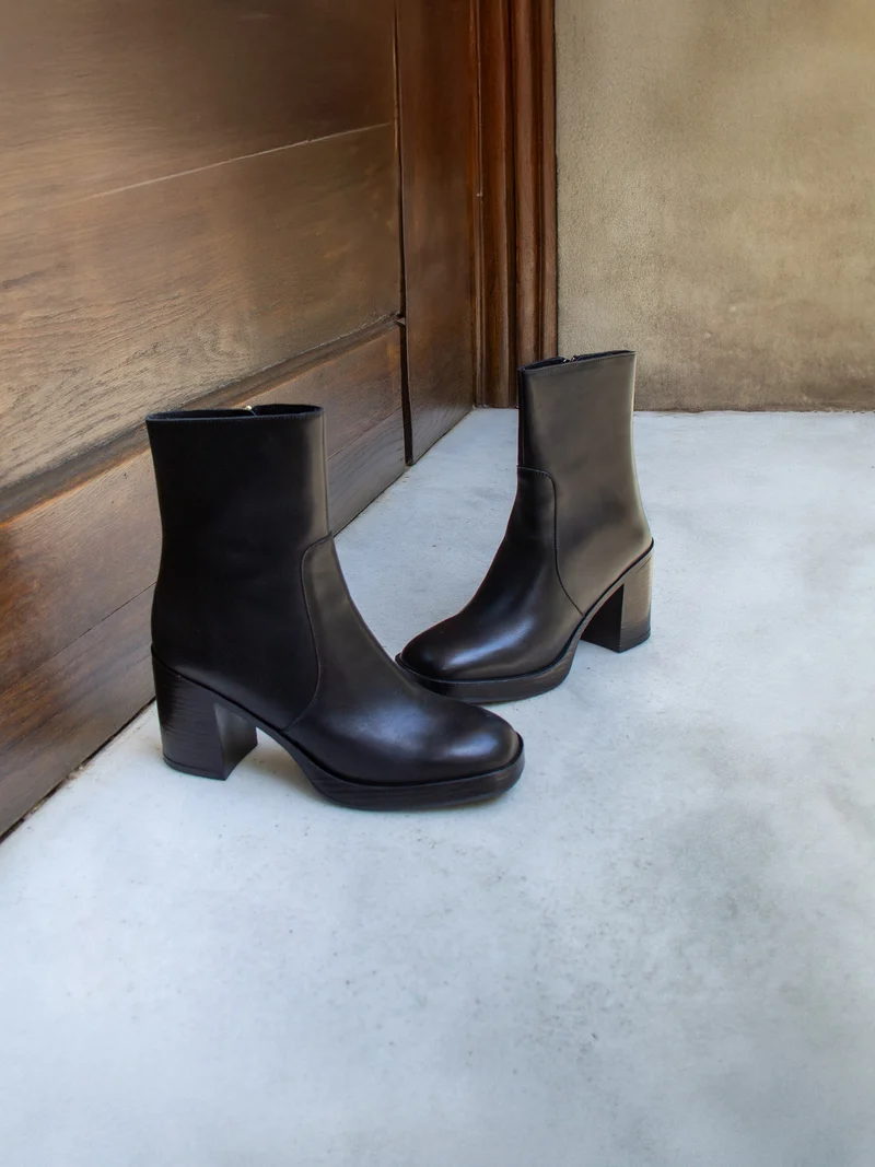 Bottines plateforme cuir noir
