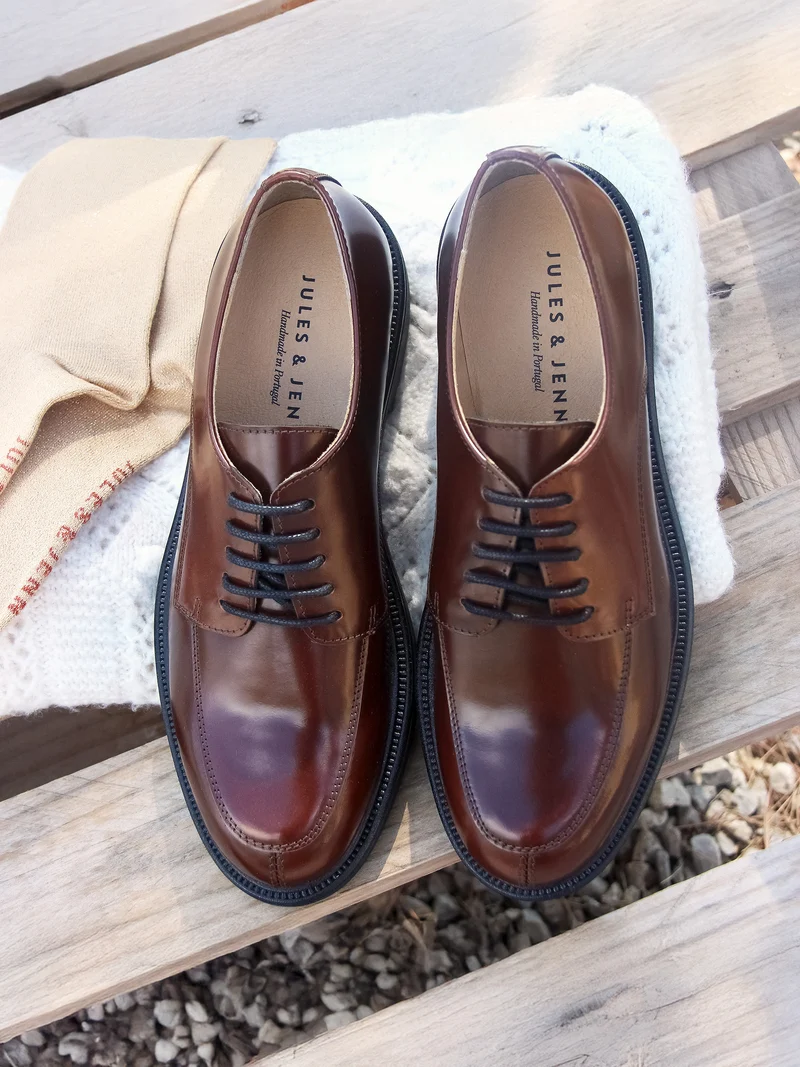 Derbies cuir brillant cognac