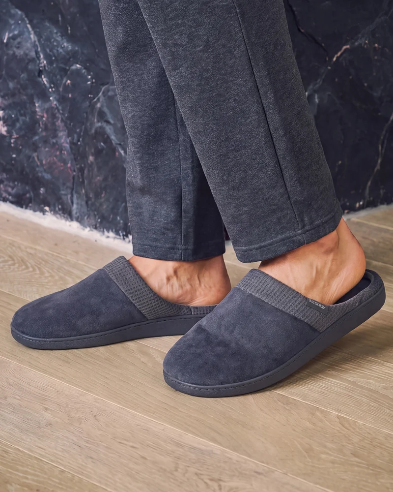 Chaussons Mules Homme Carrés Gris