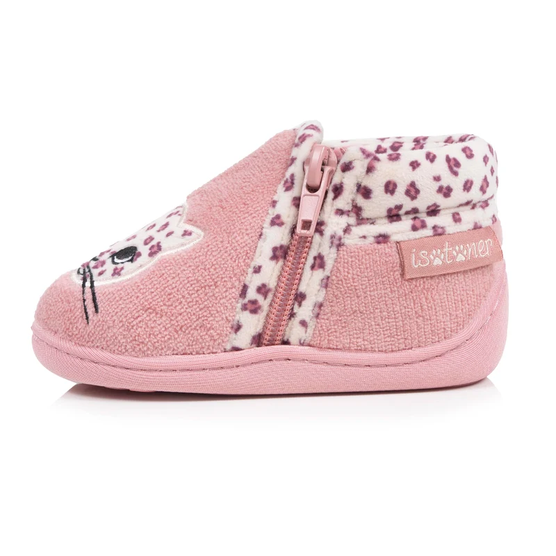 Chaussons Bottillons zip Bébé Rose Léopard