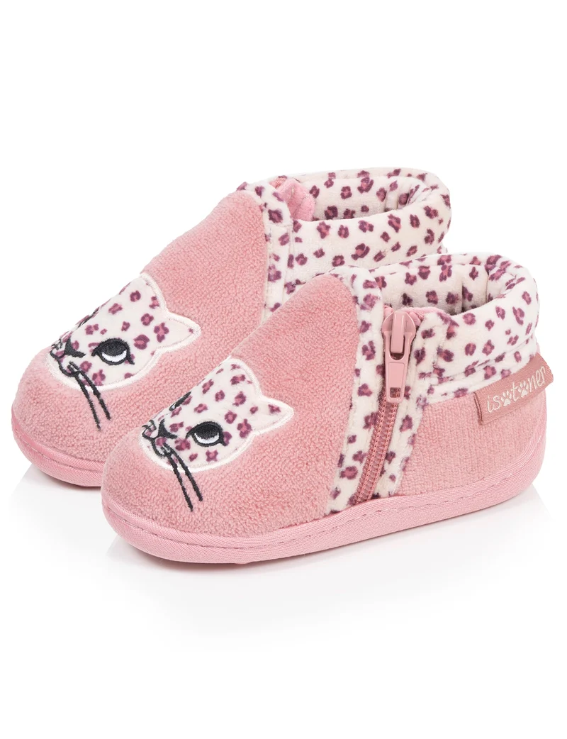 Chaussons Bottillons zip Bébé Rose Léopard