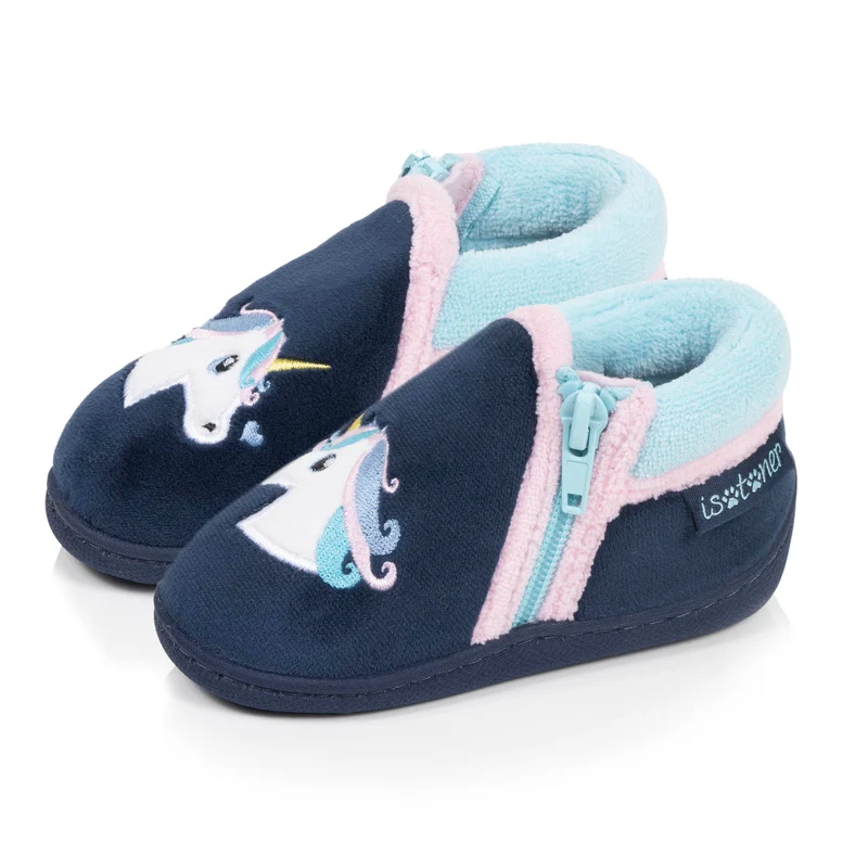 Chaussons Bottillons zip Bébé Velours Marine