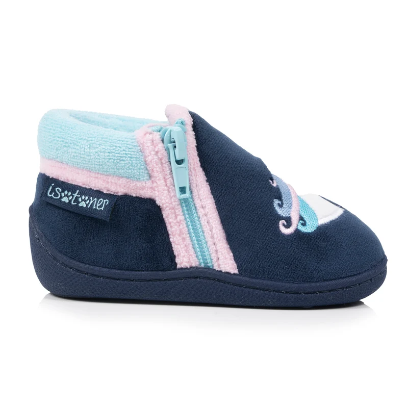 Chaussons Bottillons zip Bébé Velours Marine