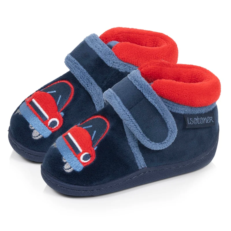 Chaussons Bottillons scratch Bébé Velours Marine