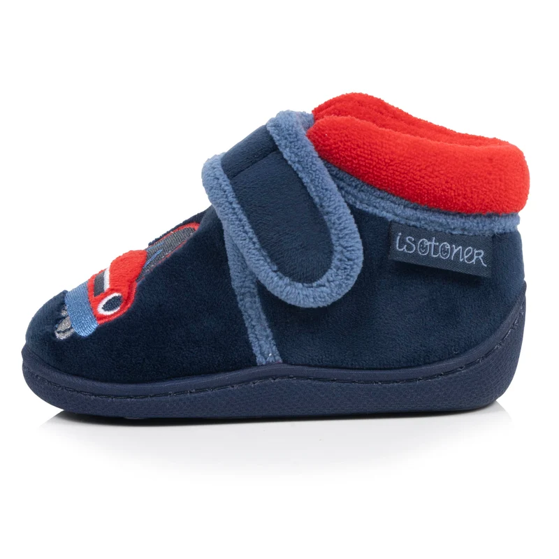 Chaussons Bottillons scratch Bébé Velours Marine