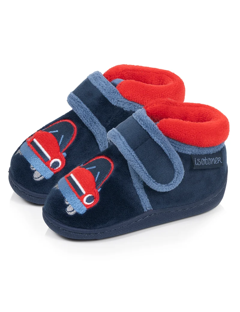 Chaussons Bottillons scratch Bébé Velours Marine