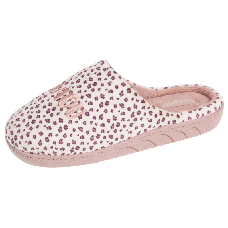 Chaussons Mules Junior Rose Velours Léopard