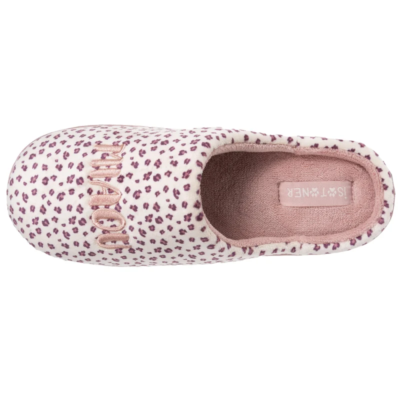 Chaussons Mules Junior Rose Velours Léopard