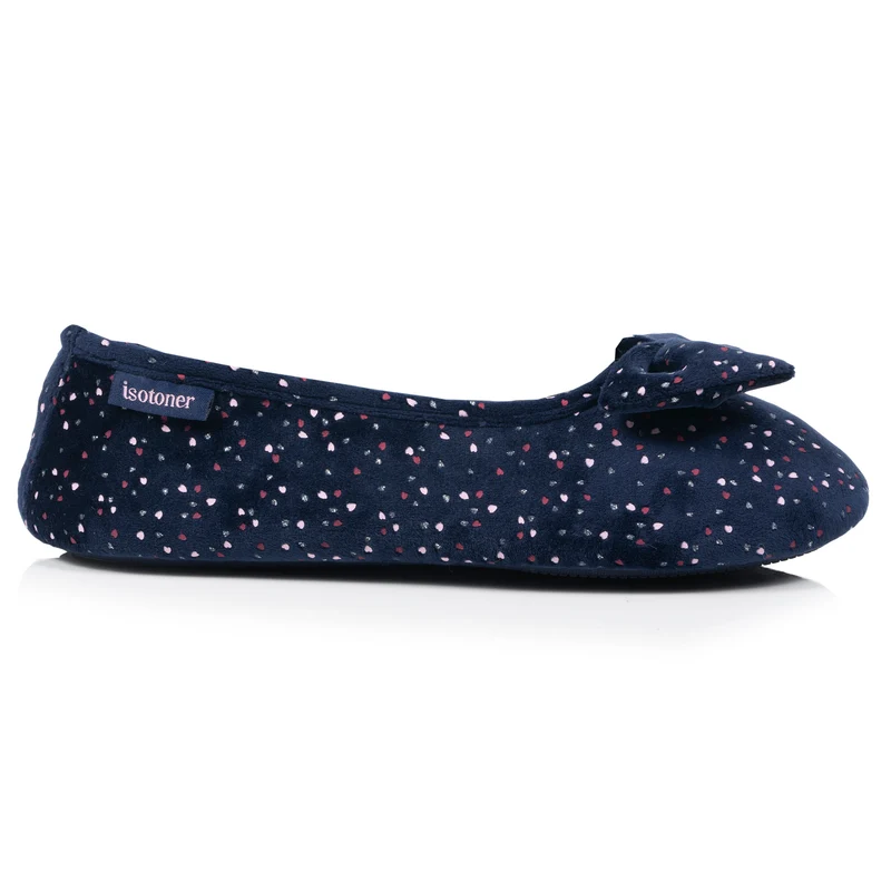 Chaussons Ballerines Femme Marine pois