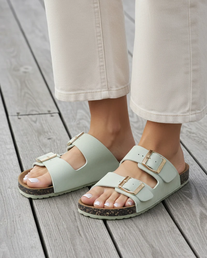 Mules sandales Femme double bride Vert d'eau
