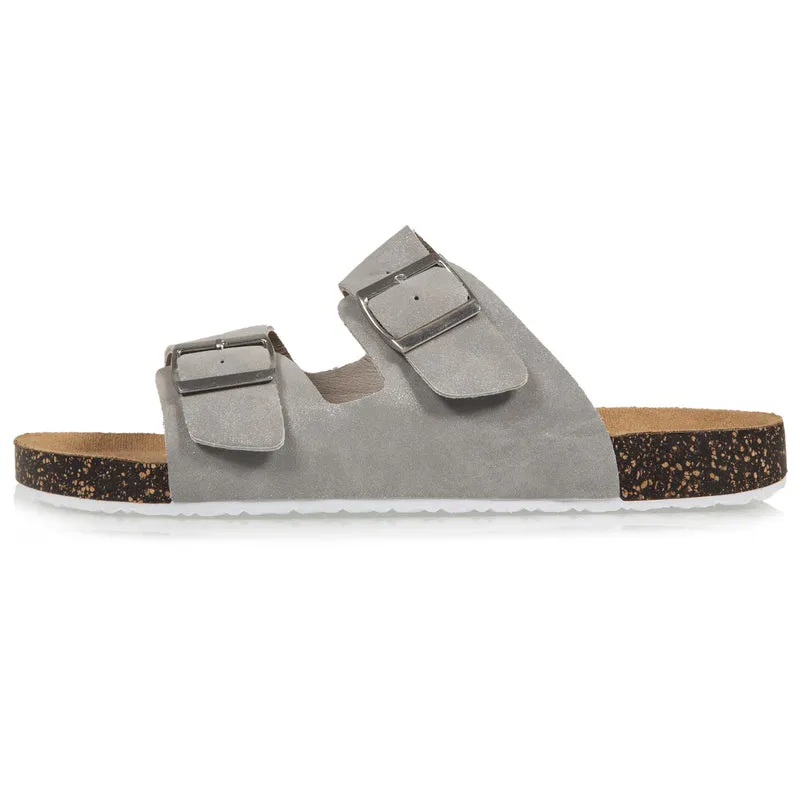 Mules claquettes Femme double bride Gris pailleté