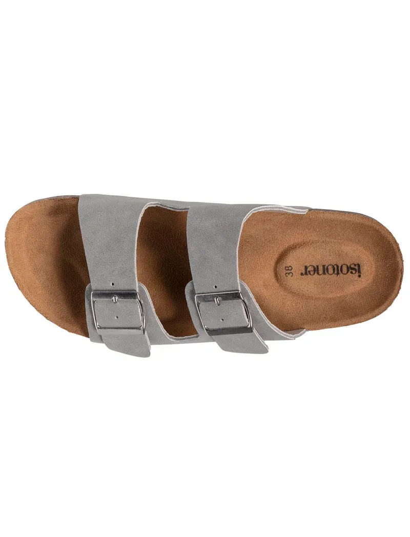 Mules claquettes Femme double bride Gris pailleté