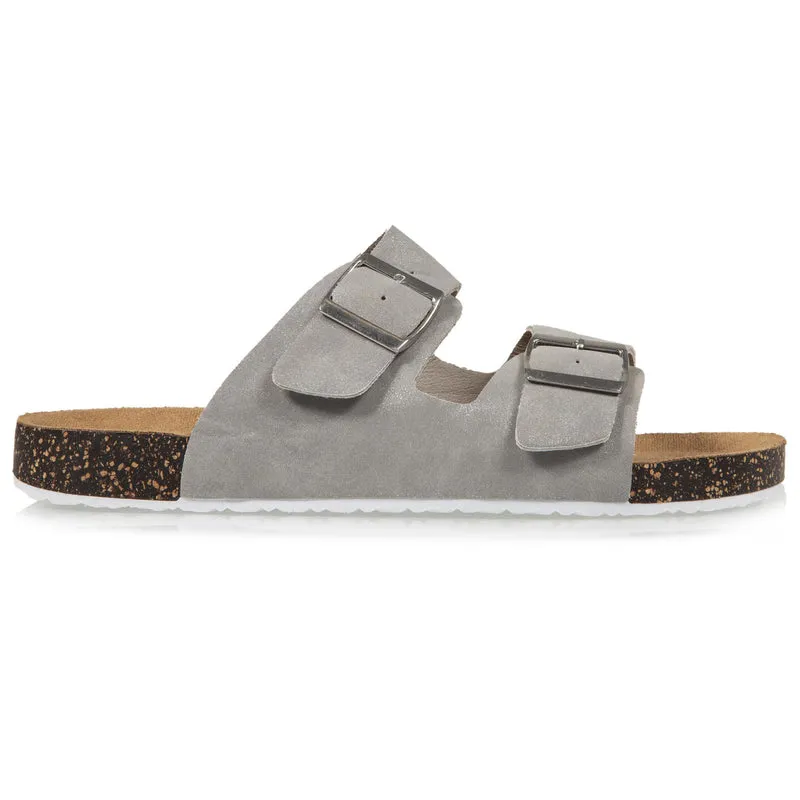 Mules claquettes Femme double bride Gris pailleté
