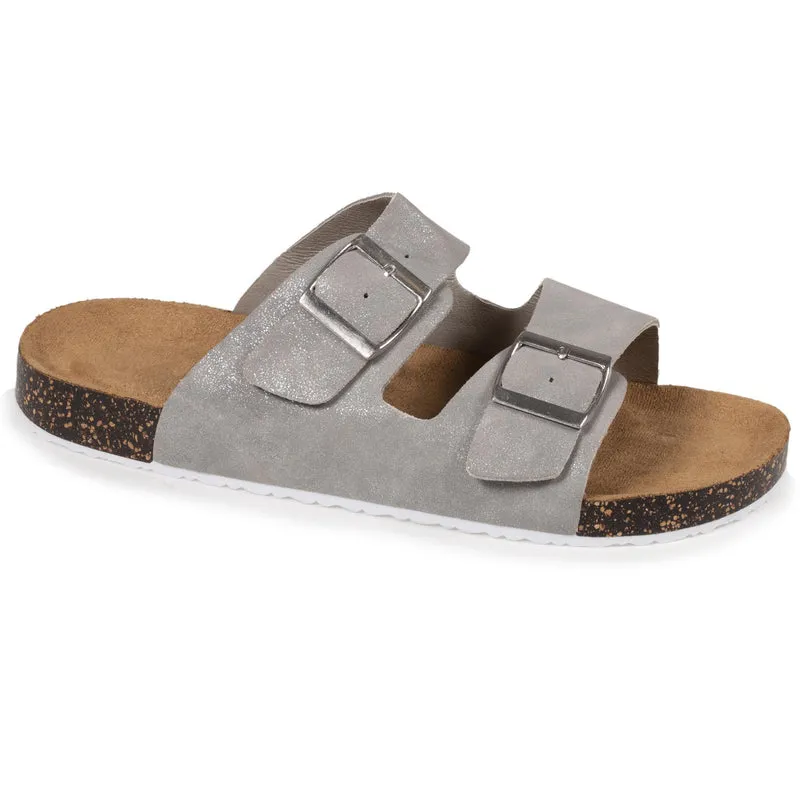 Mules claquettes Femme double bride Gris pailleté