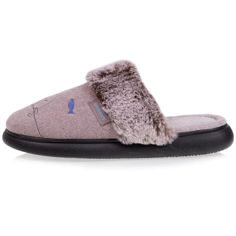 Chaussons mules Femme chat Taupe