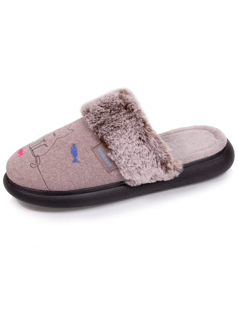 Chaussons mules Femme chat Taupe