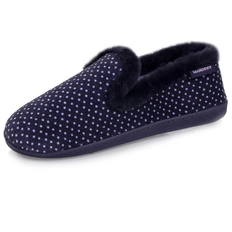 Chaussons charentaises Femme pois Marine