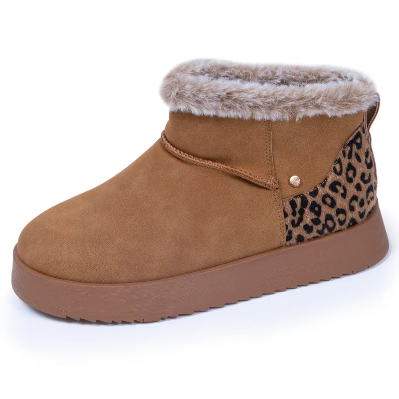 Bottines Femme imitation fourrure Camel Léopard