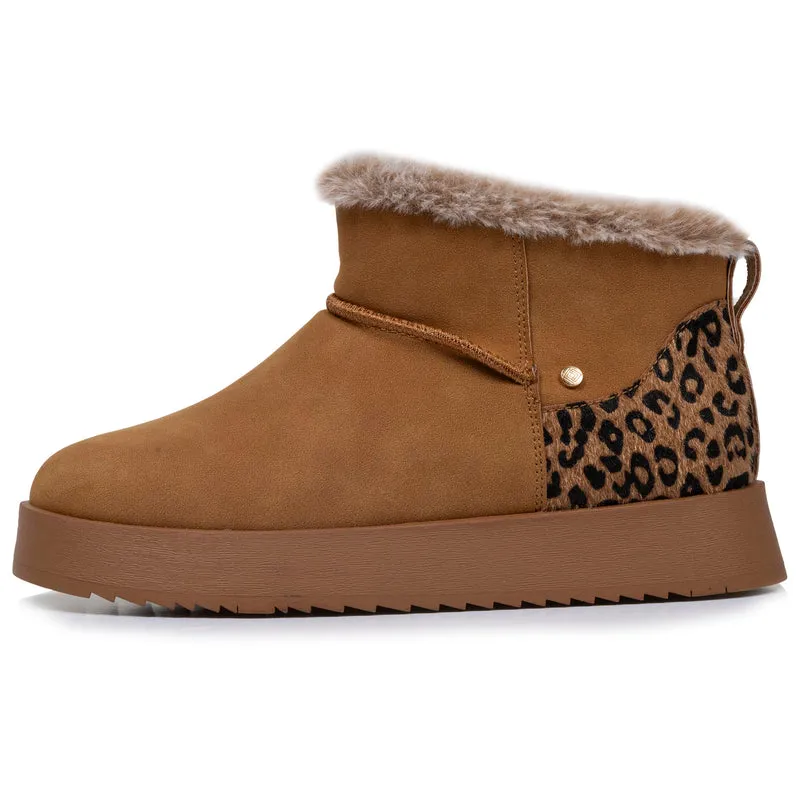 Bottines Femme imitation fourrure Camel Léopard