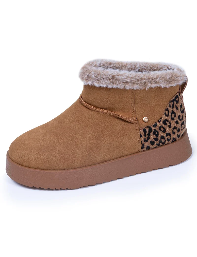Bottines Femme imitation fourrure Camel Léopard