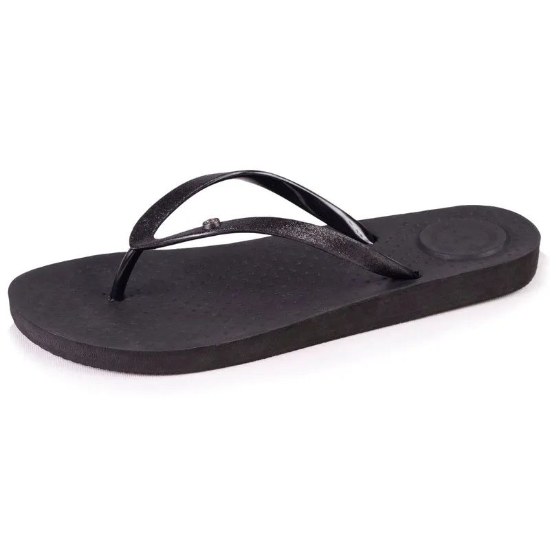 Tongs Femme tige paillettes Noir