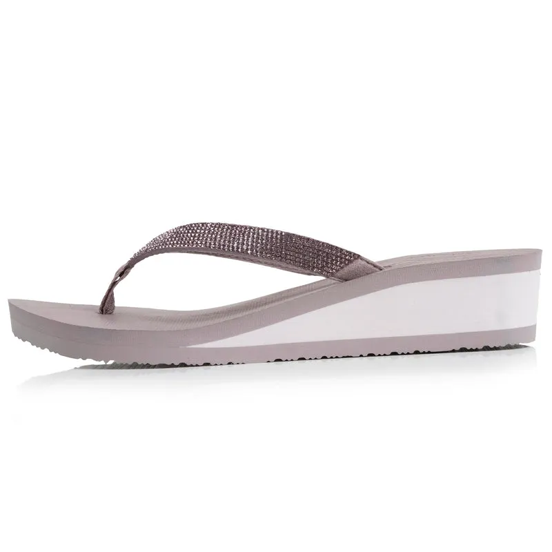 Tongs Femme talon paillettes Taupe