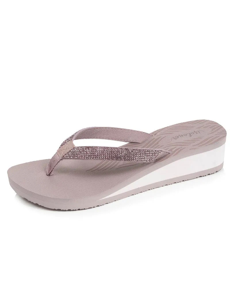 Tongs Femme talon paillettes Taupe