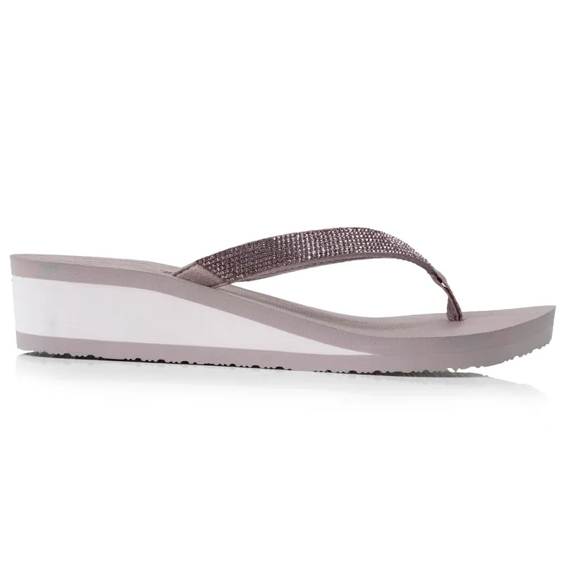 Tongs Femme talon paillettes Taupe
