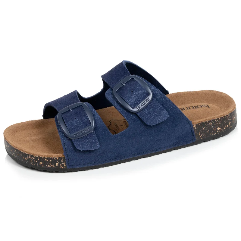 Mules sandales Femme Double Bride cuir Bleu