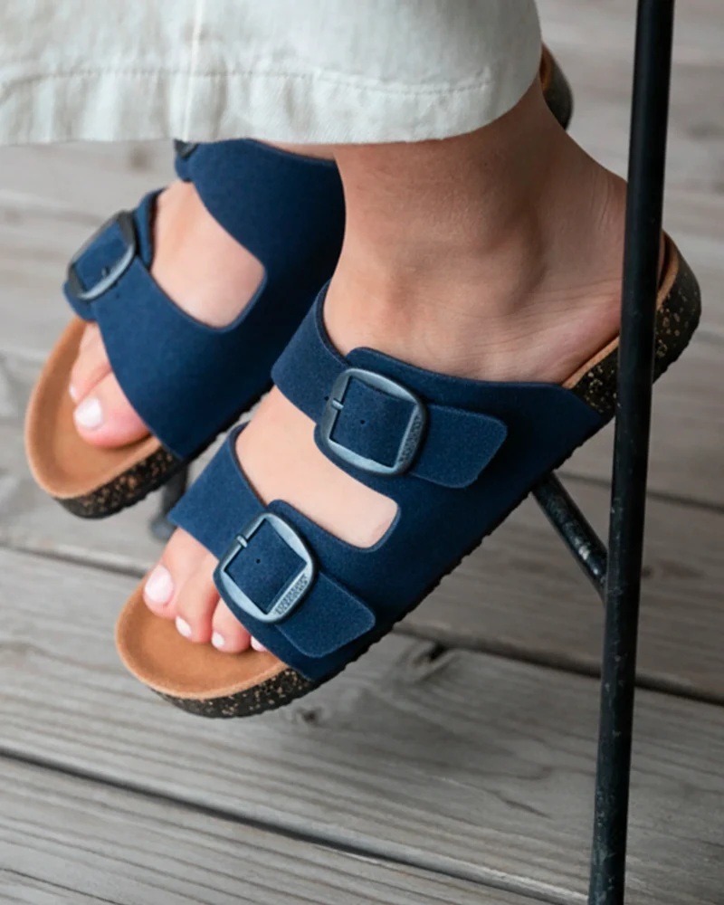 Mules sandales Femme Double Bride cuir Bleu