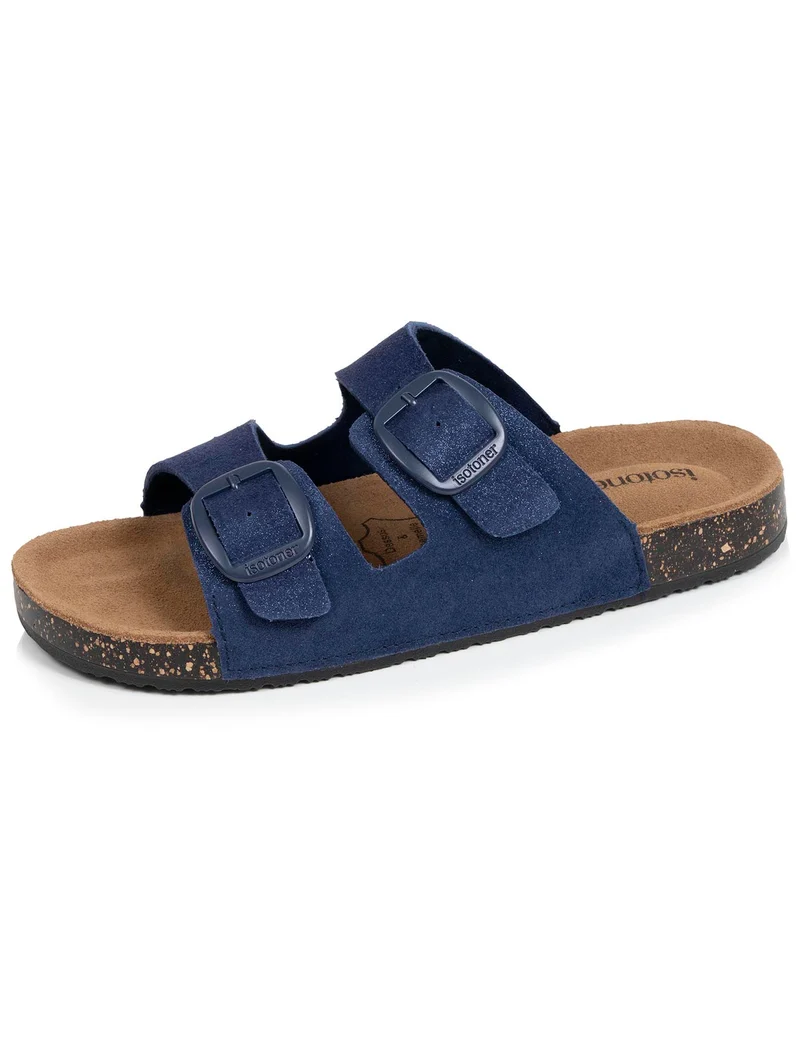 Mules sandales Femme Double Bride cuir Bleu