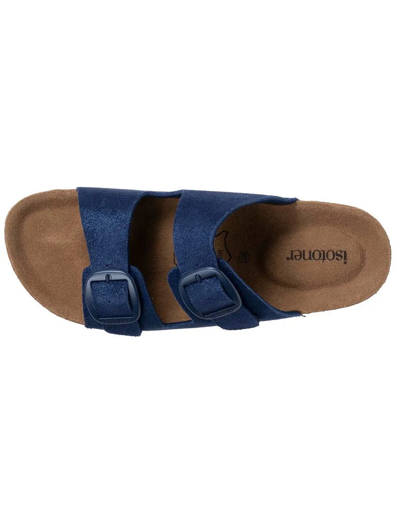 Mules sandales Femme Double Bride cuir Bleu
