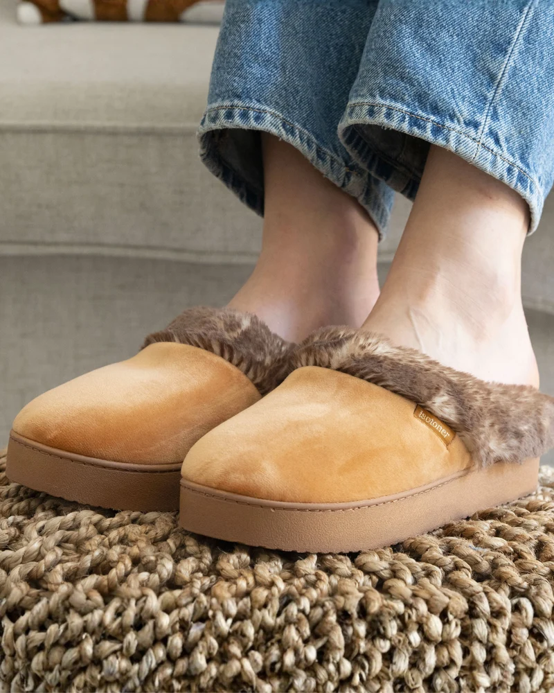 Chaussons mules Femme talon plateforme Camel