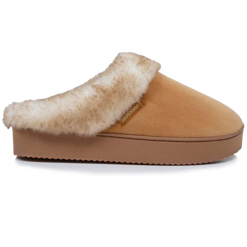 Chaussons mules Femme talon plateforme Camel