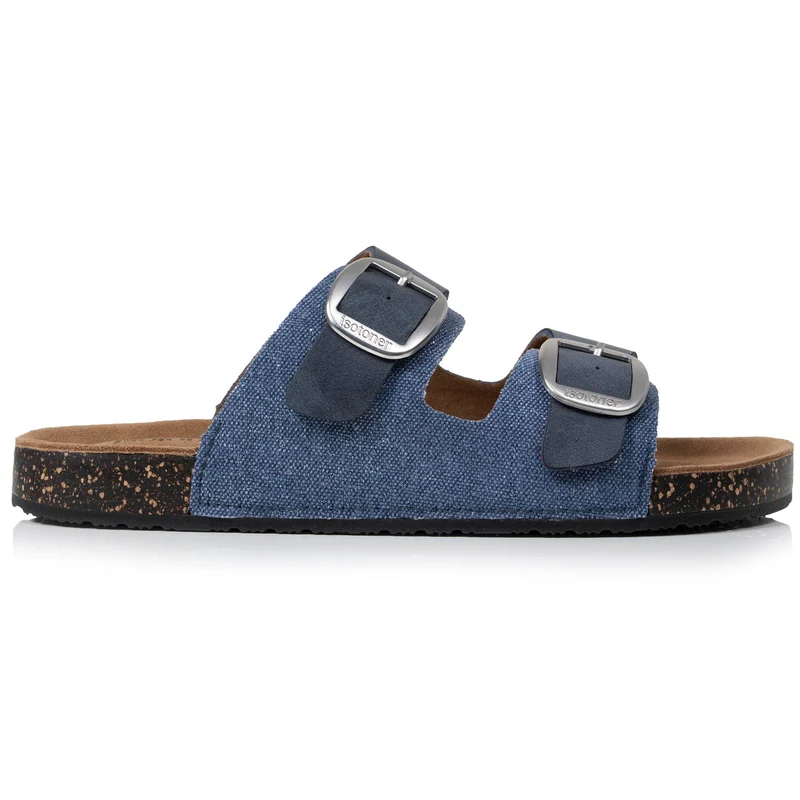 Mules Sandales Femme double bride Bleu denim
