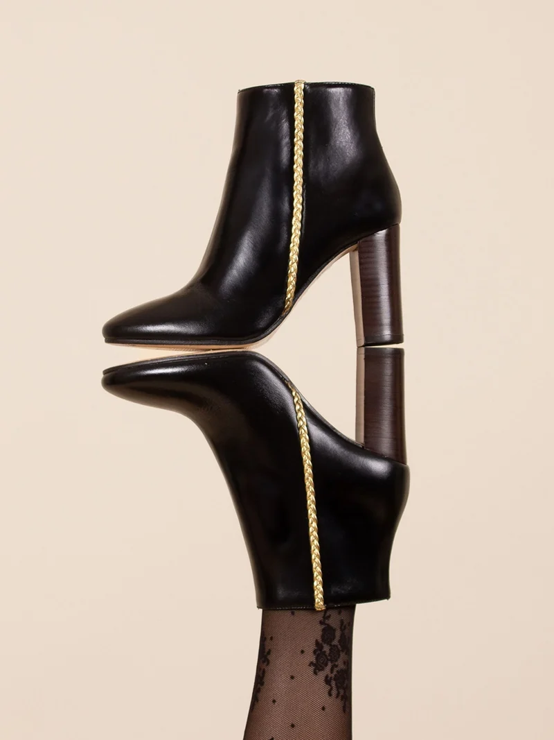 Bottines à talon cuir noir