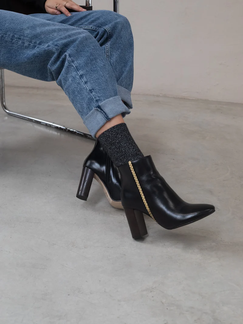 Bottines à talon cuir noir