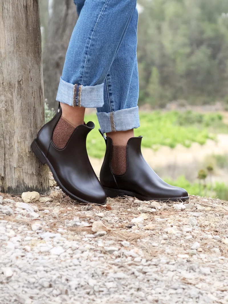 Bottines de pluie marron bronze