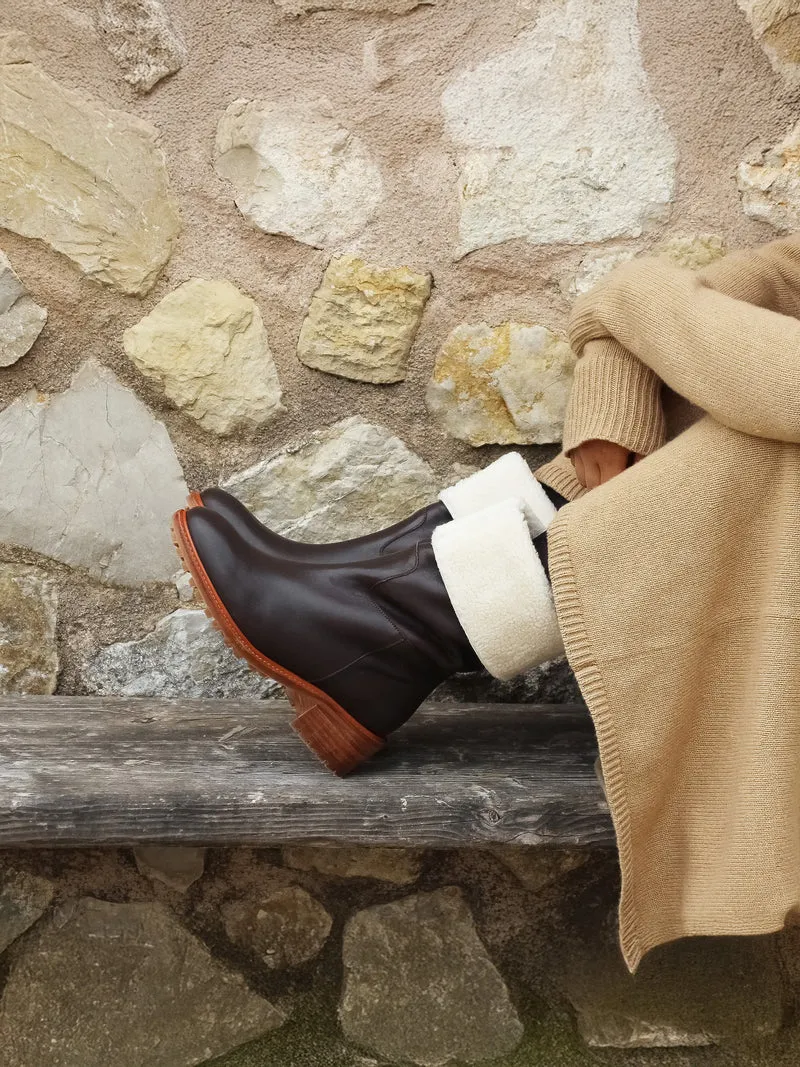 Bottes fourrées cuir marron