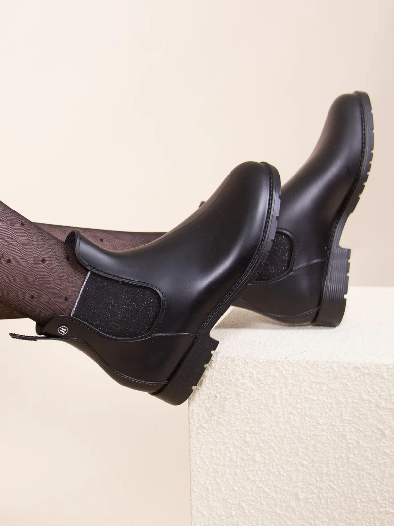 Bottines de pluie noir argenté
