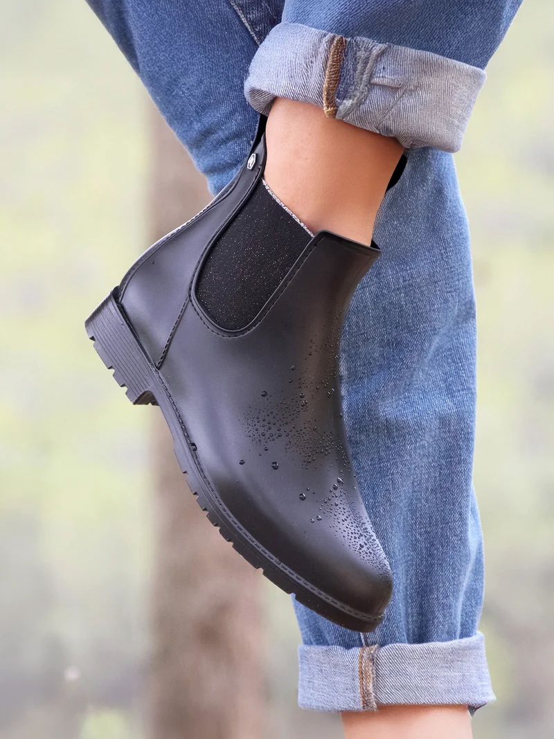 Bottines de pluie noir argenté