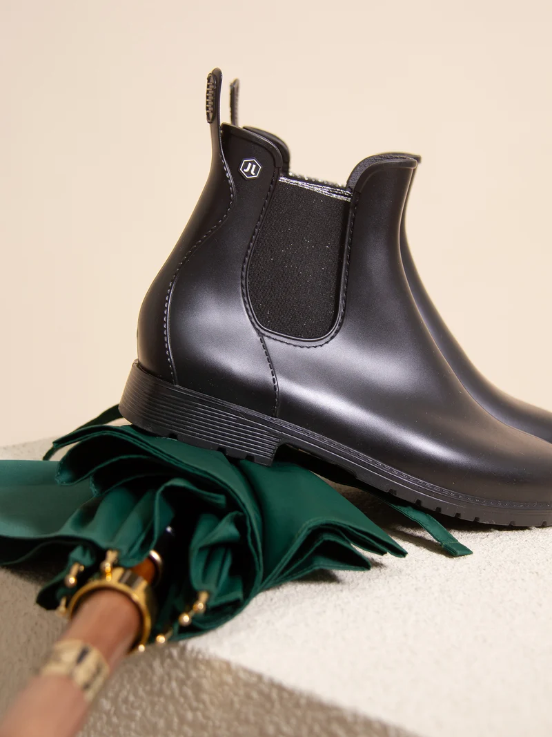 Bottines de pluie noir argenté