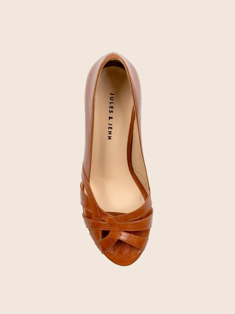 Escarpins découpe cuir camel