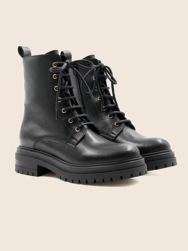 Bottines ranger crantées cuir noir