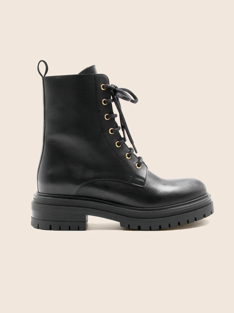 Bottines ranger crantées cuir noir