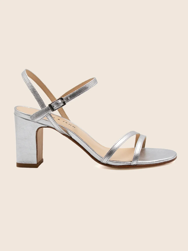 Sandales talon épurées cuir argenté
