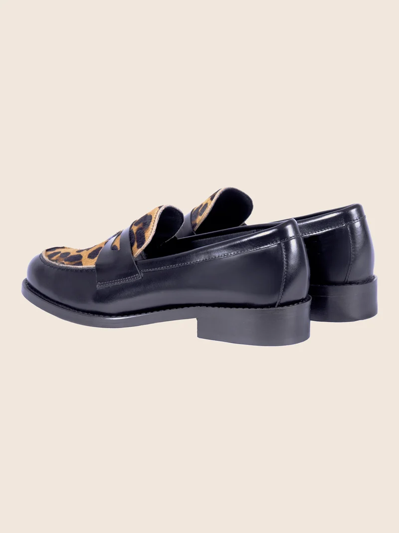 Mocassins cuir noir léopard