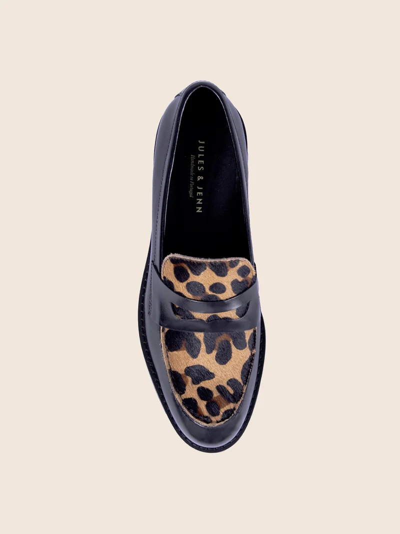 Mocassins cuir noir léopard
