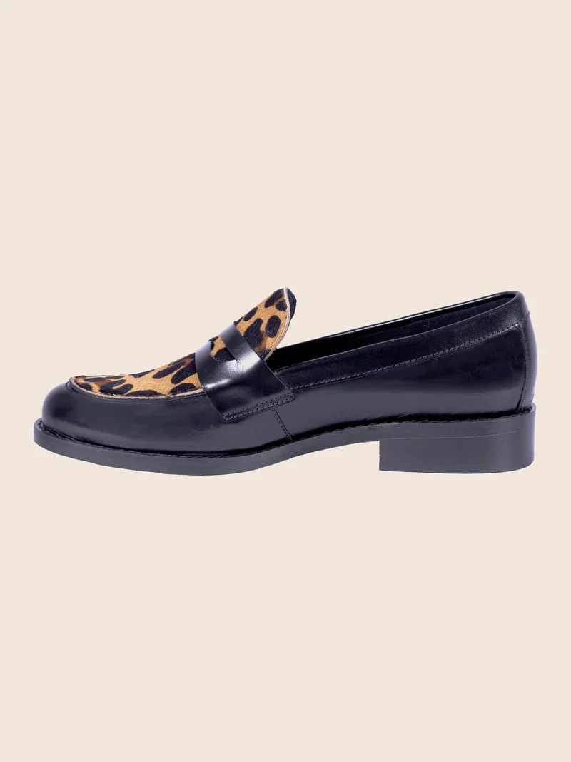 Mocassins cuir noir léopard
